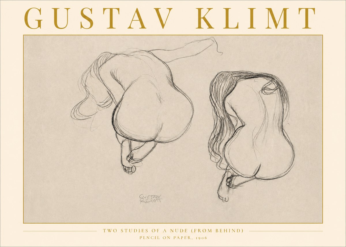 Klimt Two Studies of a Nude (from Behind) No2 - Plakát
