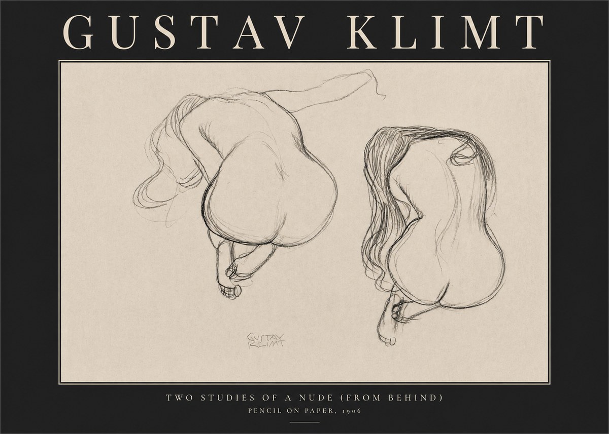 Klimt Two Studies of a Nude (from Behind) No3 - Plakát