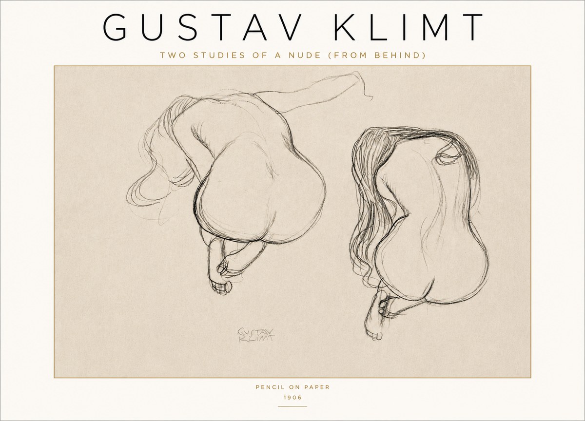 Klimt Two Studies of a Nude (from Behind) No4 - Plakát