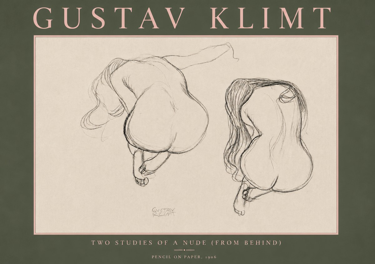 Klimt Two Studies of a Nude (from Behind) No5 - Plakát