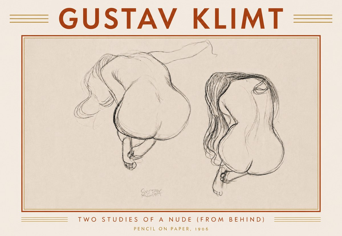Klimt Two Studies of a Nude (from Behind) No6 - Plakát