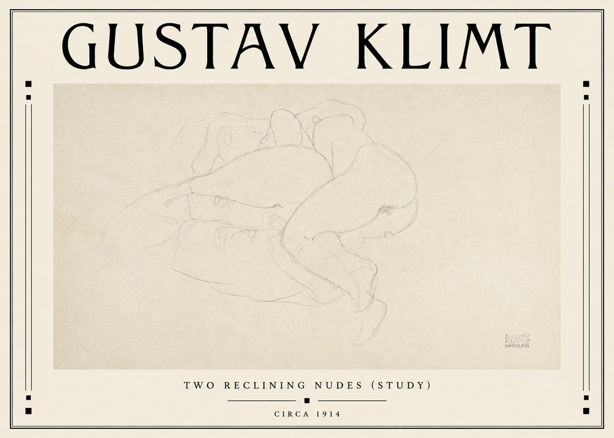 Klimt Two Reclining Nudes (Study) No3 - Plakát
