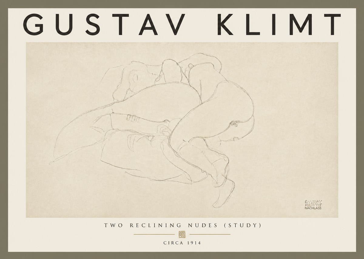 Klimt Two Reclining Nudes (Study) No5 - Plakát