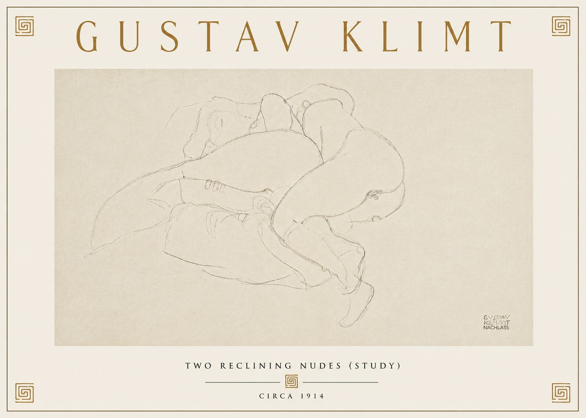 Klimt Two Reclining Nudes (Study) No6 - Plakát