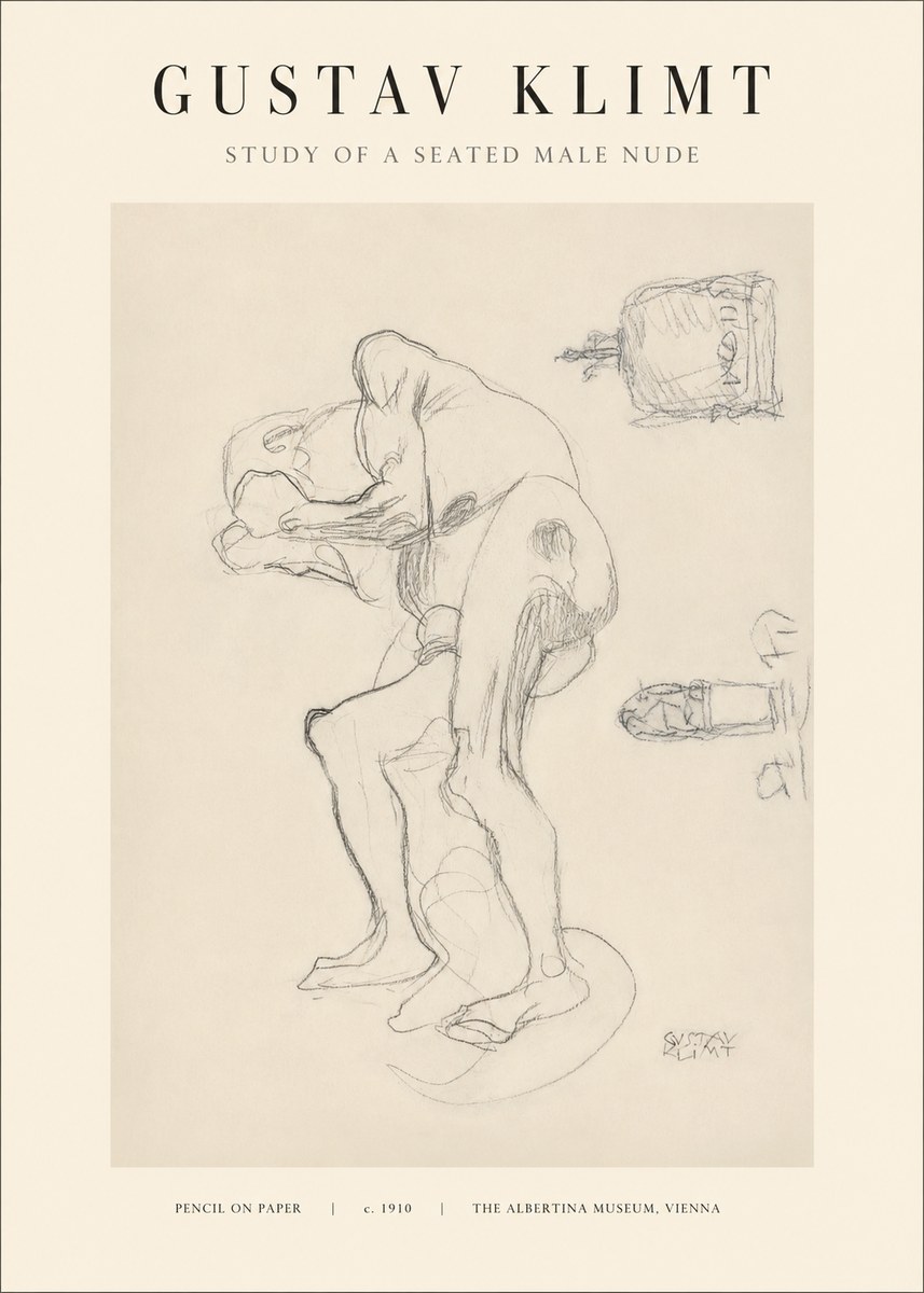 Klimt Study of a Seated Male Nude No1 - Plakát