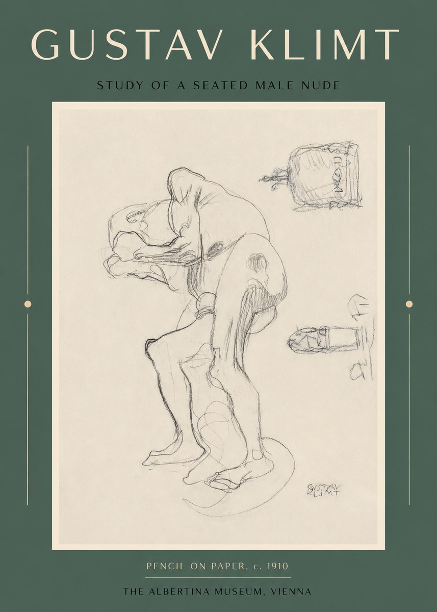 Klimt Study of a Seated Male Nude No2 - Plakát