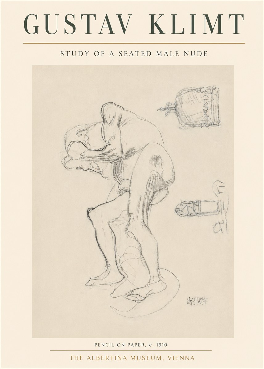 Klimt Study of a Seated Male Nude No3 - Plakát