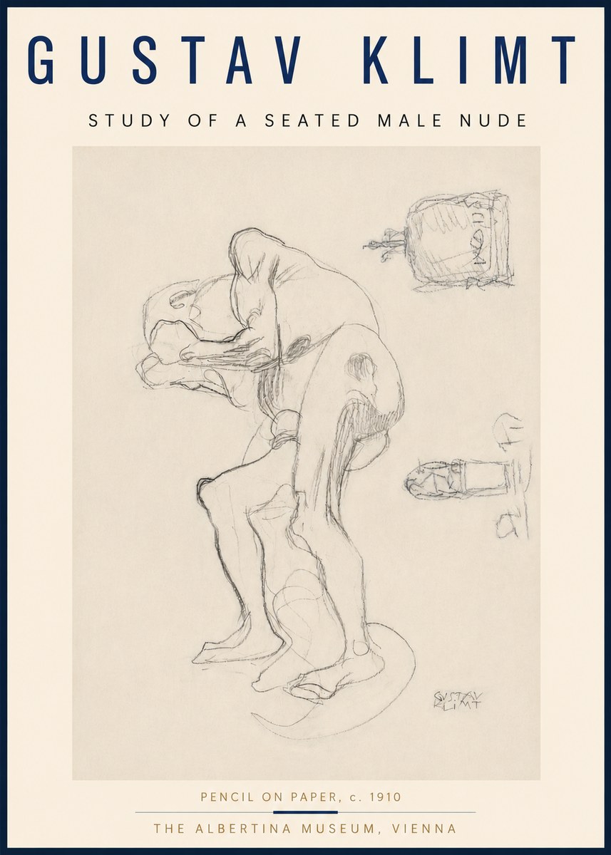 Klimt Study of a Seated Male Nude No4 - Plakát