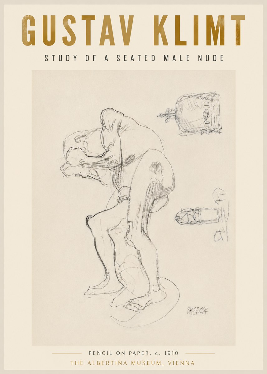 Klimt Study of a Seated Male Nude No5 - Plakát