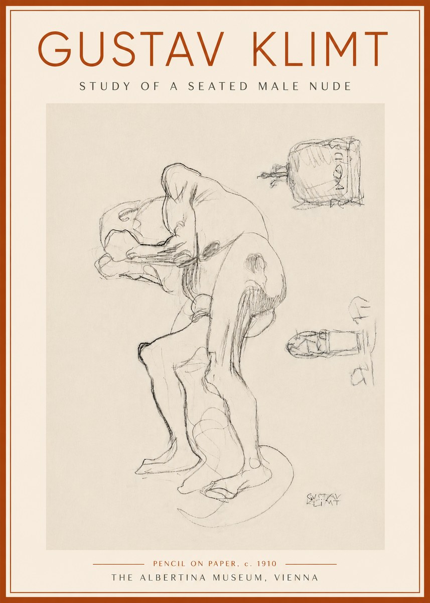 Klimt Study of a Seated Male Nude No6 - Plakát