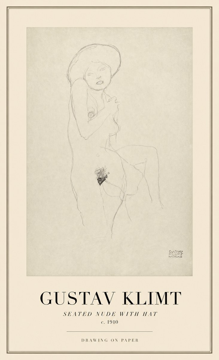 Klimt Seated Nude with Hat No1 - Plakát