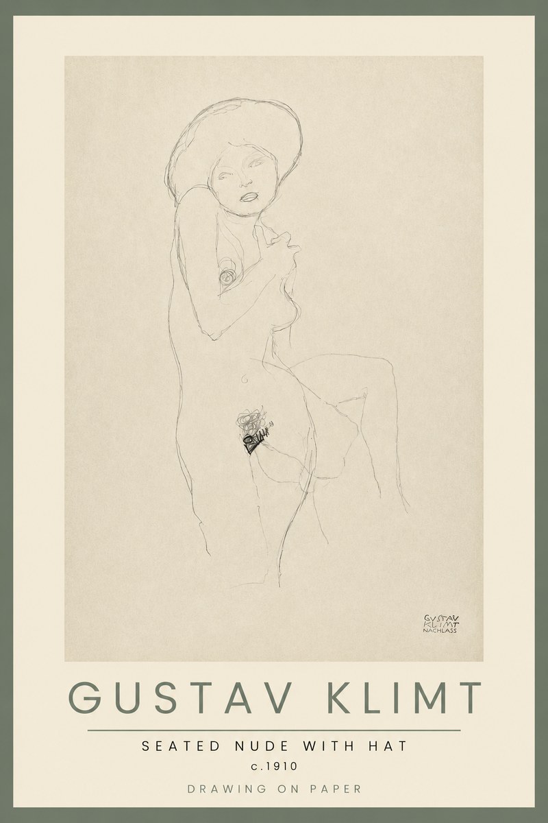 Klimt Seated Nude with Hat No2 - Plakát