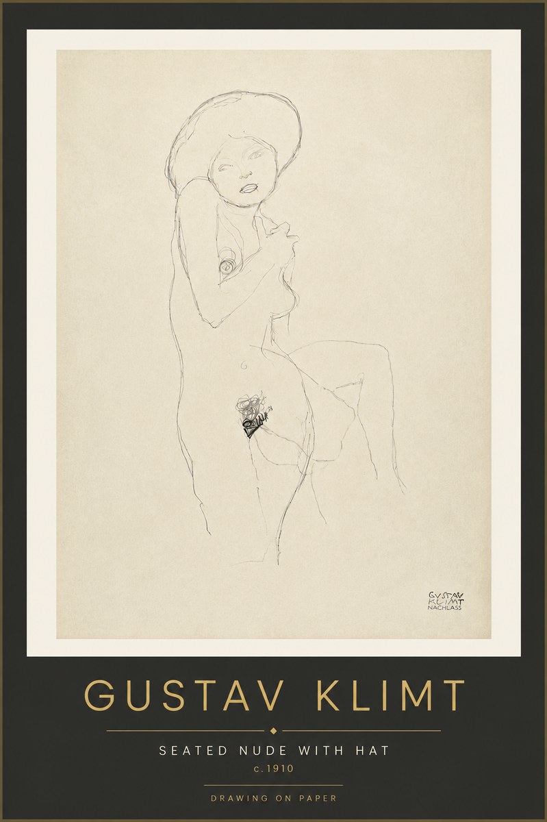 Klimt Seated Nude with Hat No4 - Plakát