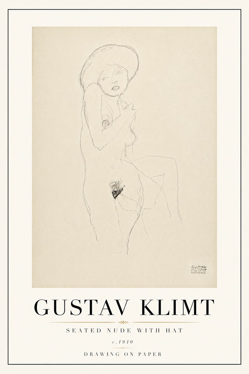 Klimt Seated Nude with Hat No6 - Plakát