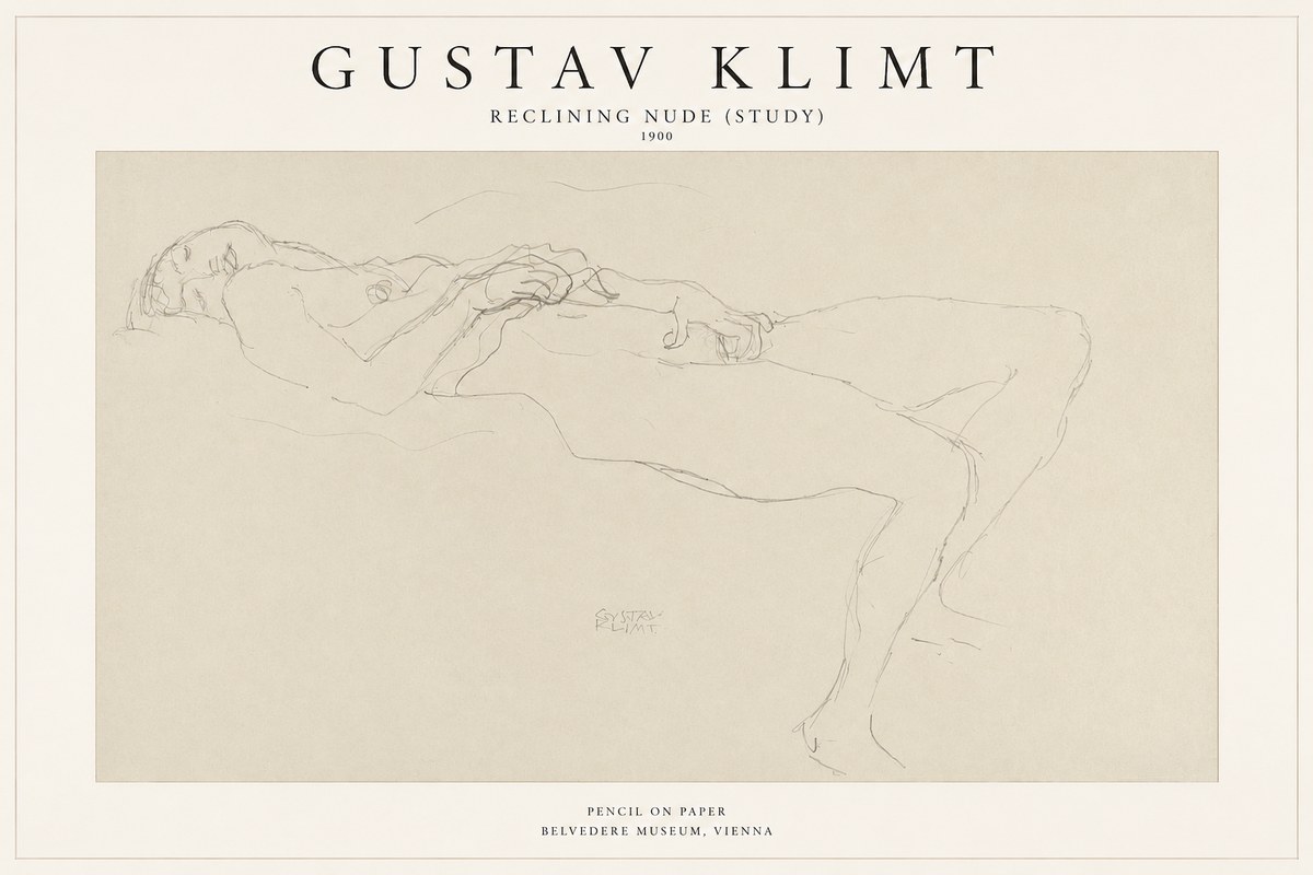 Klimt Reclining Nude (Study) No1 - Plakát