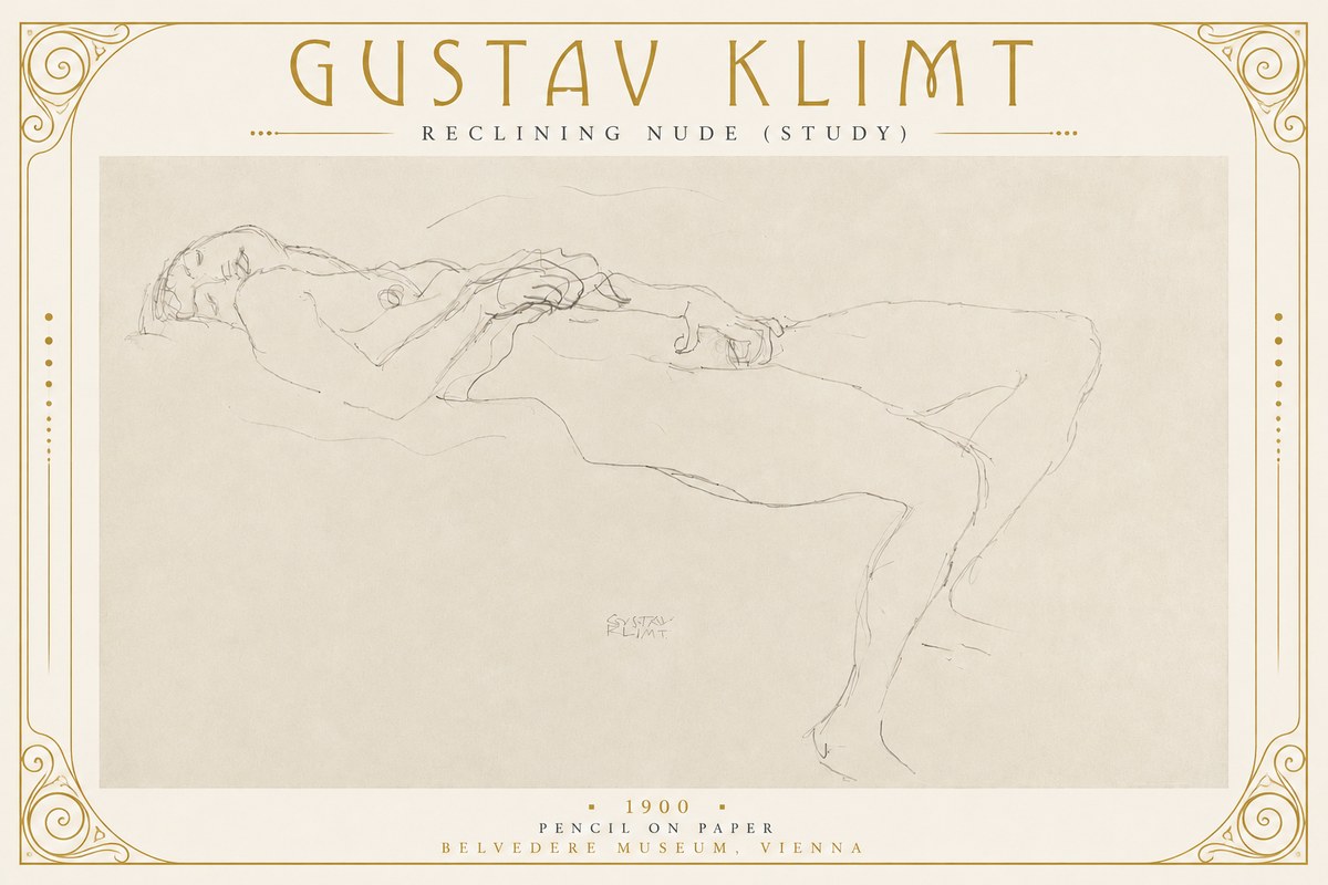 Klimt Reclining Nude (Study) No2 - Plakát