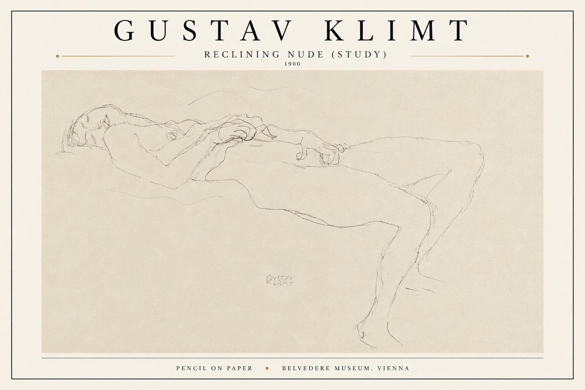 Klimt Reclining Nude (Study) No3 - Plakát