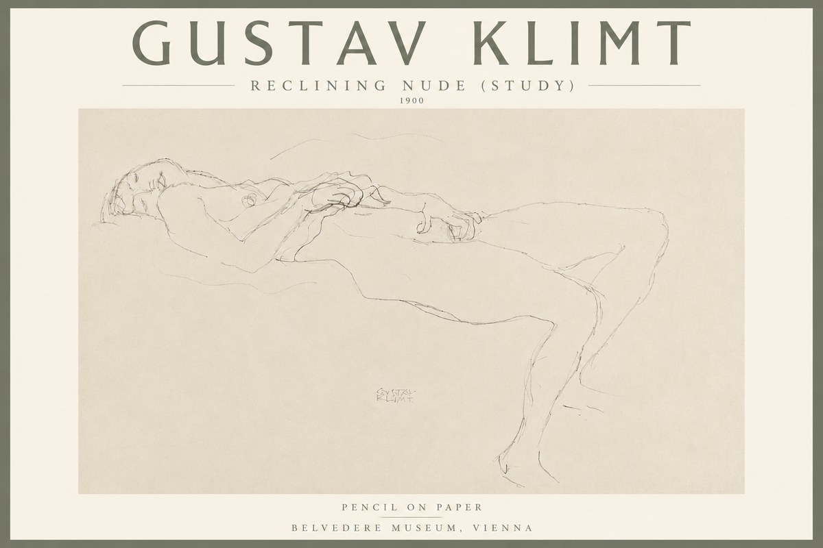 Klimt Reclining Nude (Study) No4 - Plakát