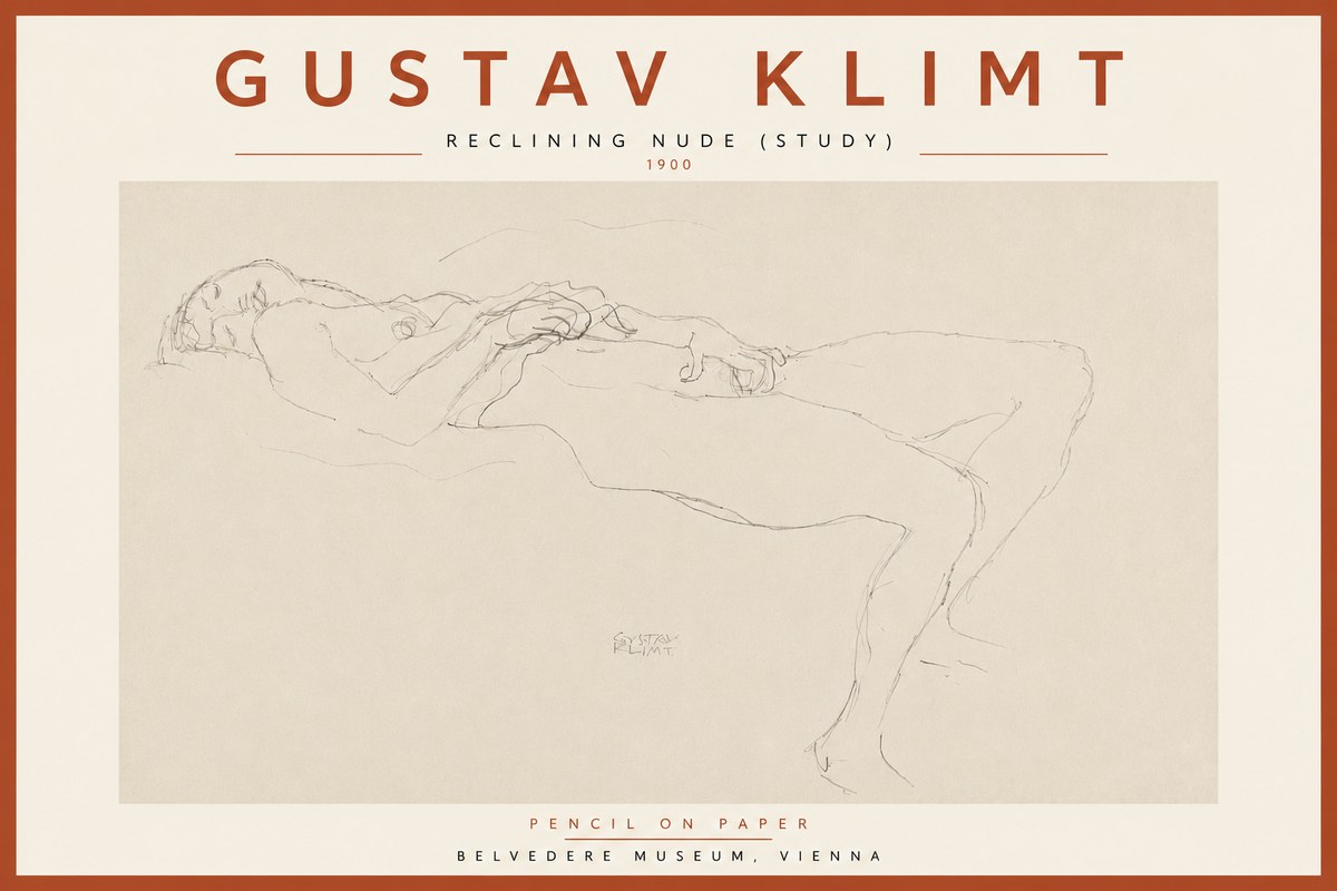 Klimt Reclining Nude (Study) No5 - Plakát