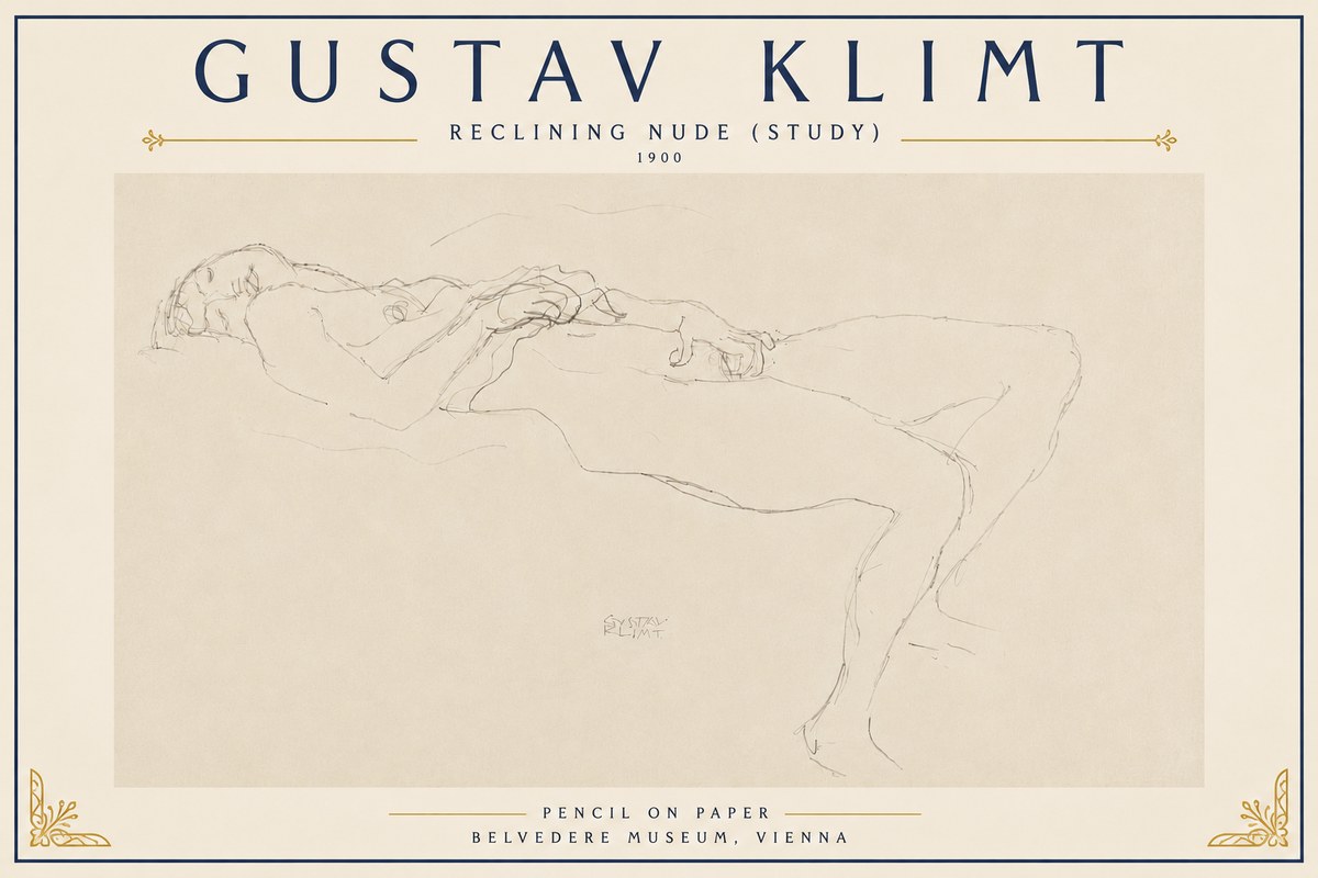 Klimt Reclining Nude (Study) No6 - Plakát