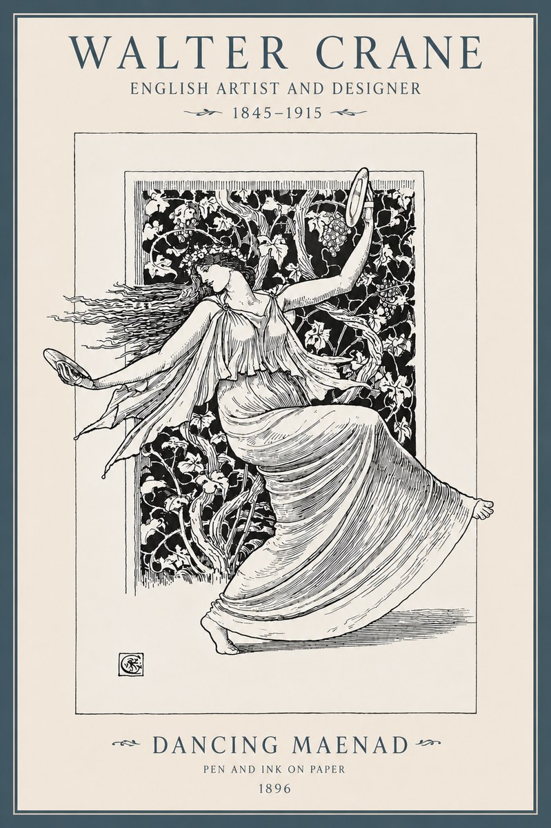 Walter Crane Dancing Maenad No3 - Plakát