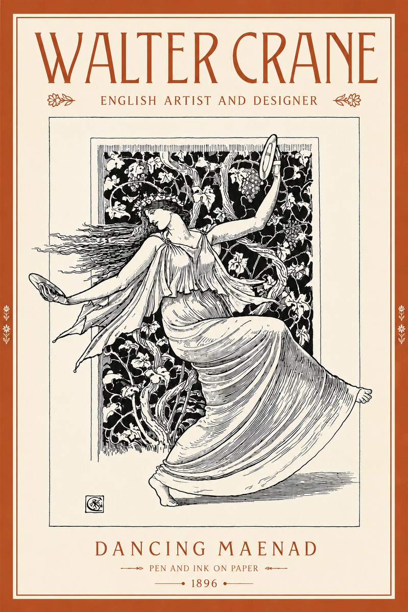 Walter Crane Dancing Maenad No5 - Plakát