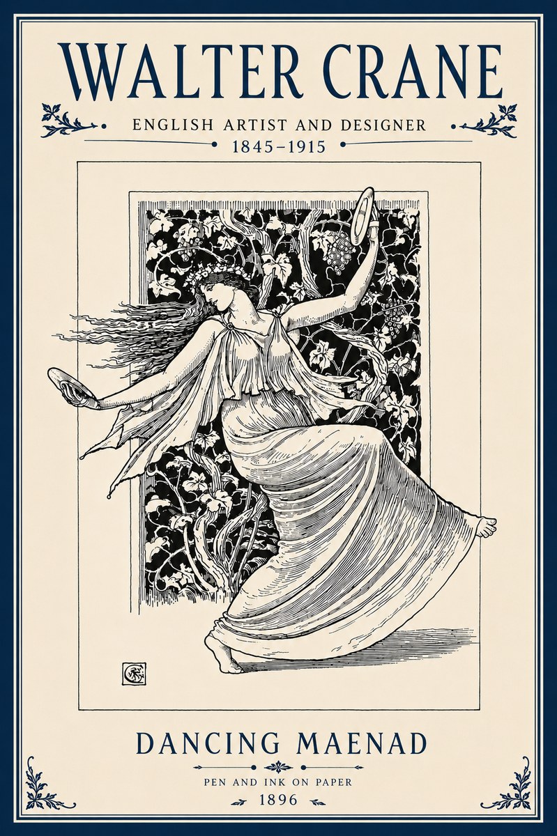 Walter Crane Dancing Maenad No6 - Plakát