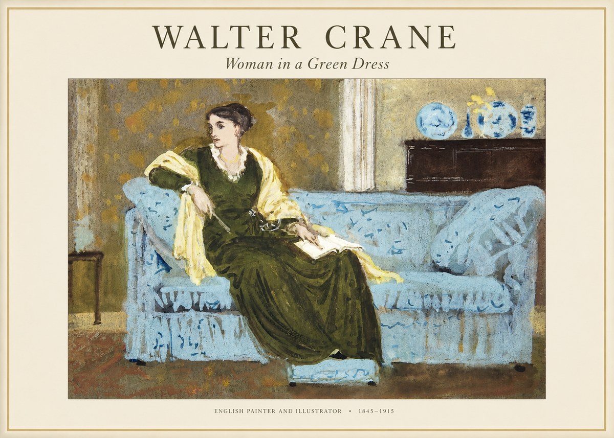 Walter Crane Woman in a Green Dress No1 - Plakát