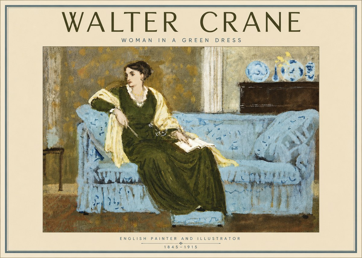 Walter Crane Woman in a Green Dress No5 - Plakát