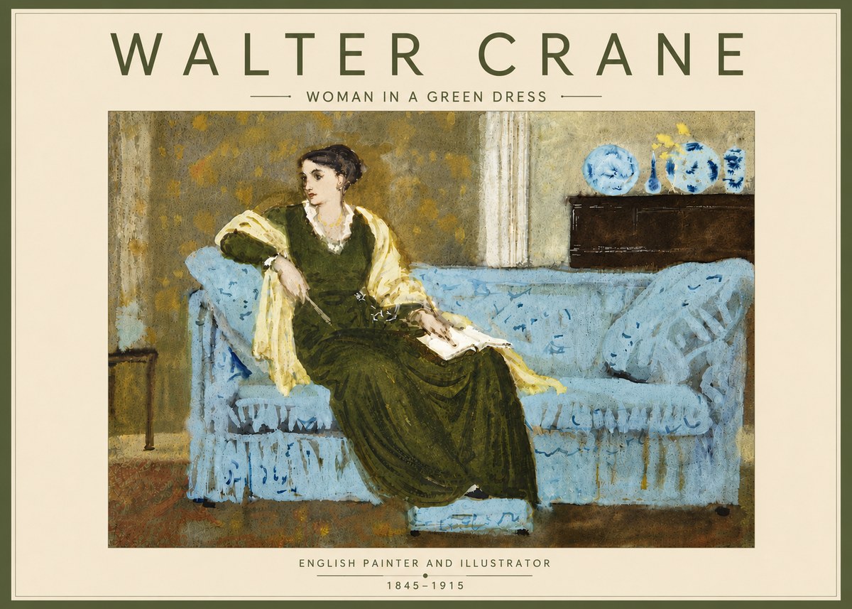 Walter Crane Woman in a Green Dress No6 - Plakát