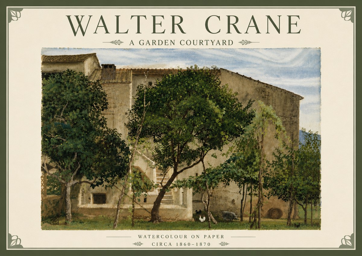 Walter Crane A Garden Courtyard No6 - Plakát