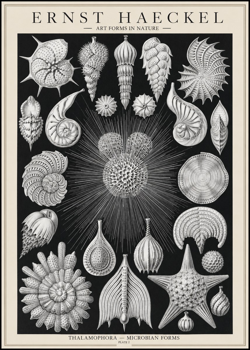 Ernst Haeckel Thalamophora - Microbian Forms - Plate 2 No1 - Plakát