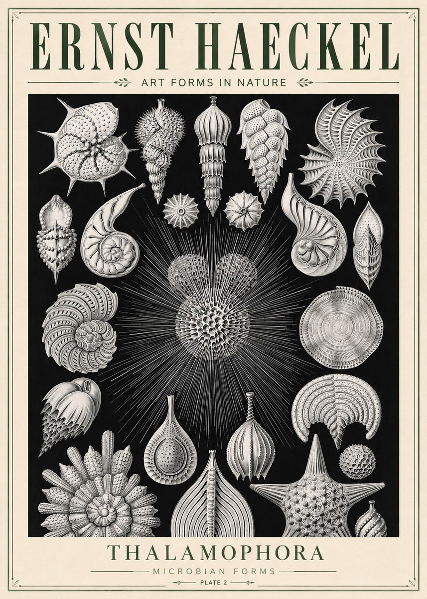 Ernst Haeckel Thalamophora - Microbian Forms - Plate 2 No5 - Plakát
