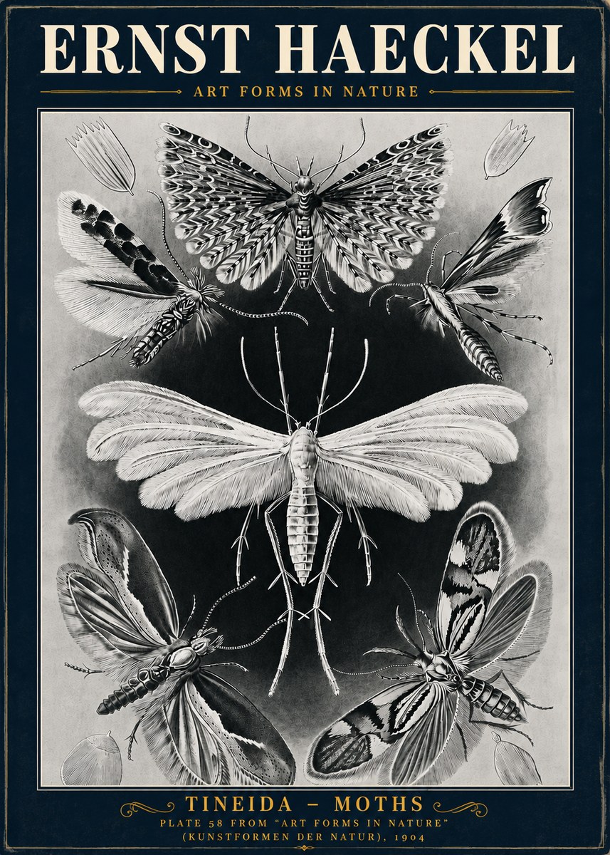 Ernst Haeckel Tineida - Moths No5 - Plakát