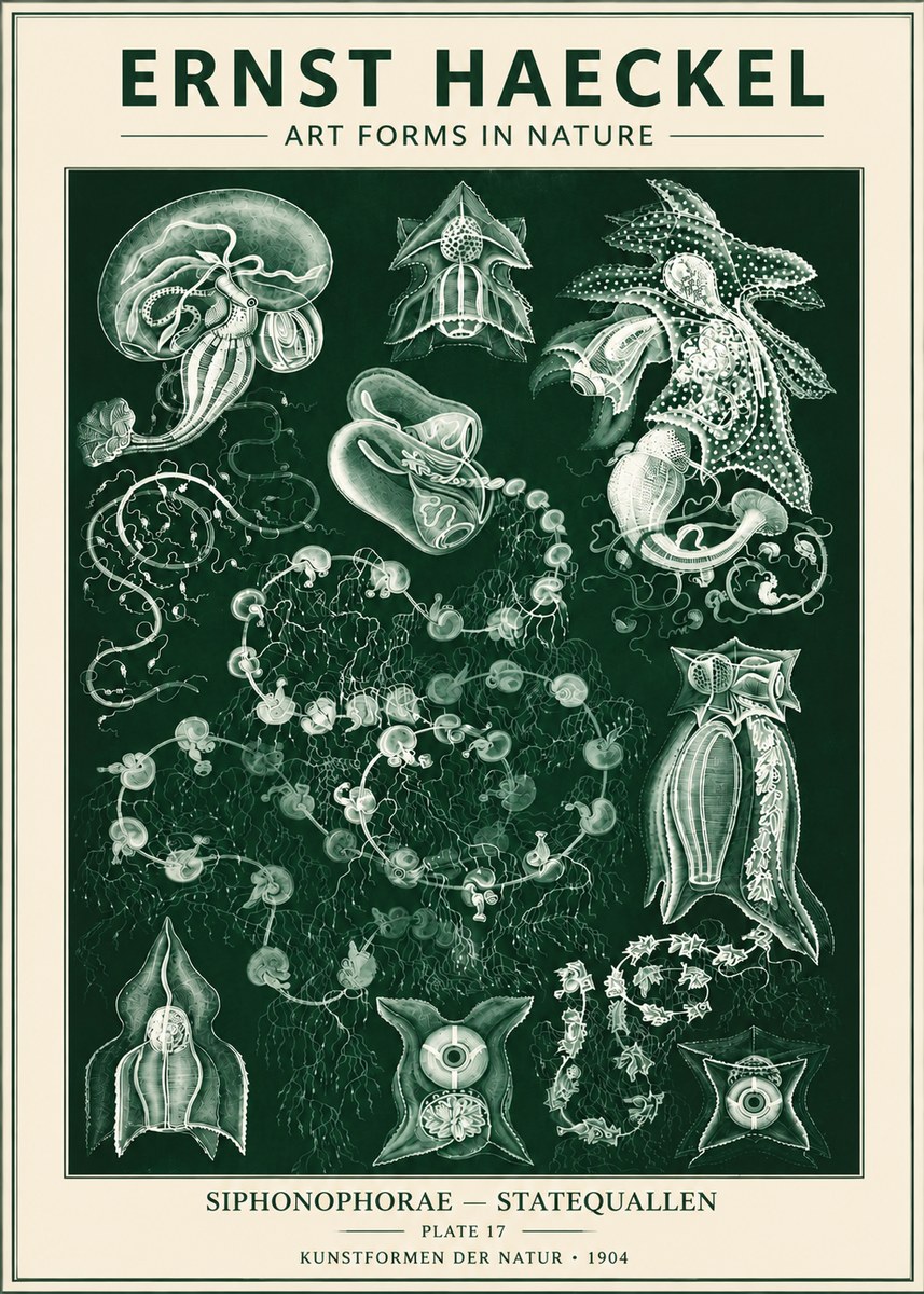 Ernst Haeckel Siphonophorae. — Statequallen. Plate 17 No6 - Plakát