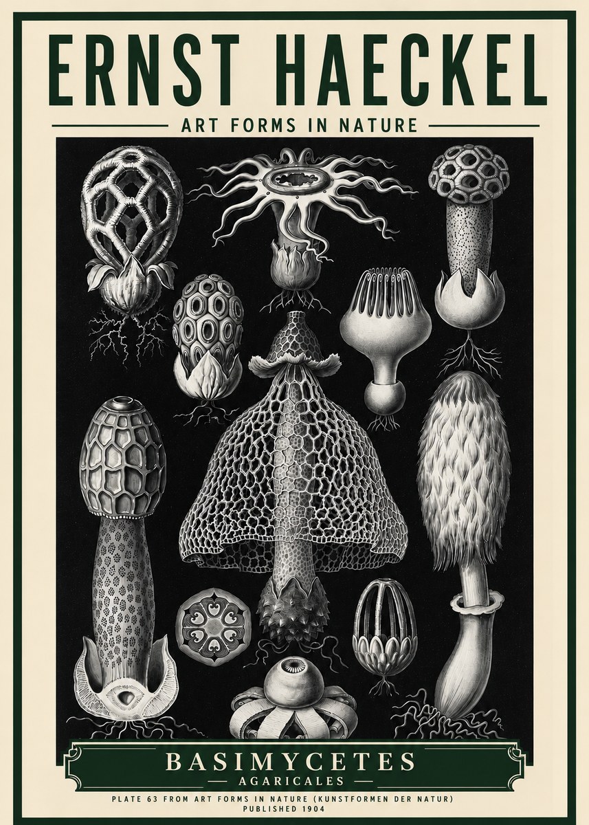 Ernst Haeckel Basimycetes Agaricales No5 - Plakát