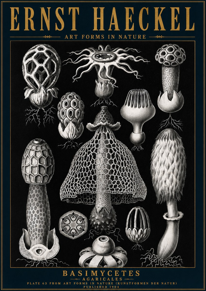 Ernst Haeckel Basimycetes Agaricales No6 - Plakát