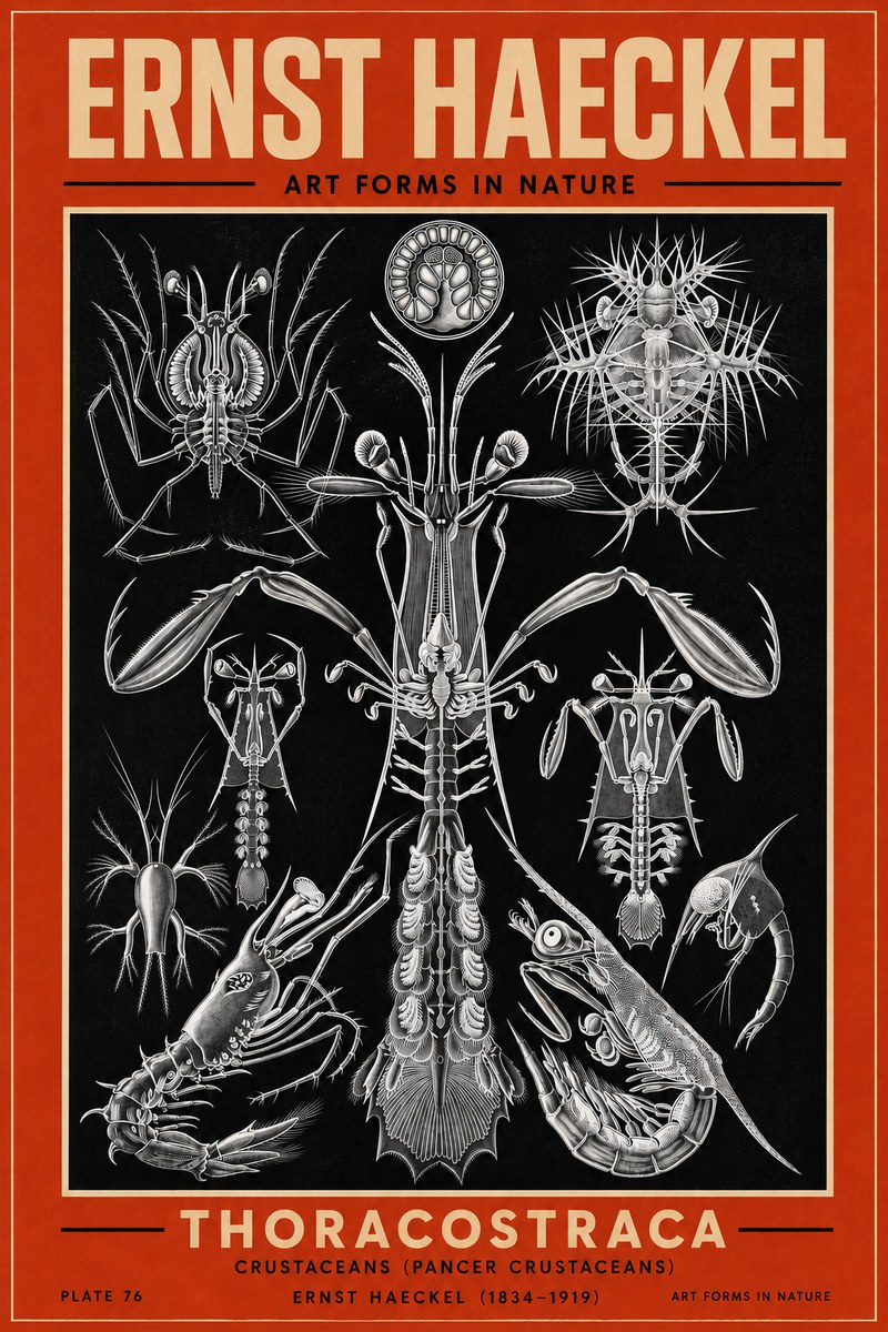 Ernst Haeckel Thoraocostraca - Crustaceans - Plate 76 No3 - Plakát