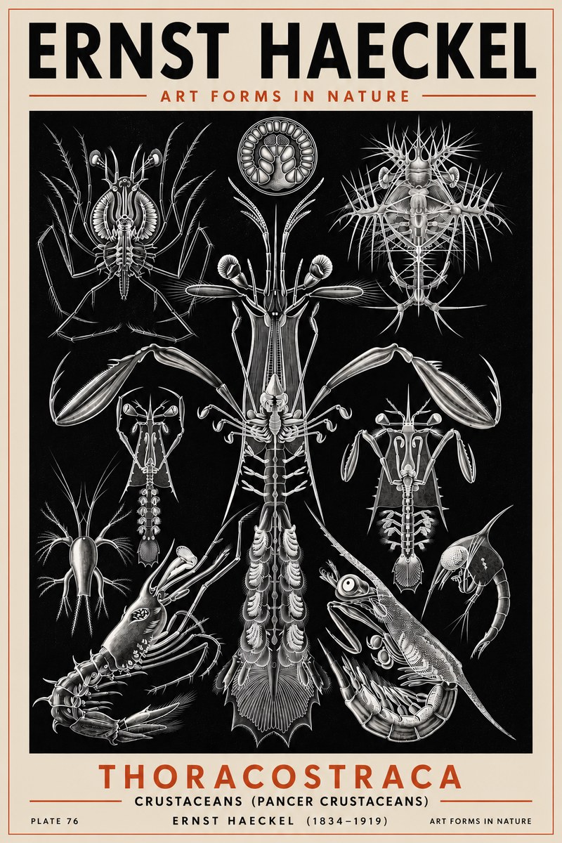 Ernst Haeckel Thoraocostraca - Crustaceans - Plate 76 No5 - Plakát