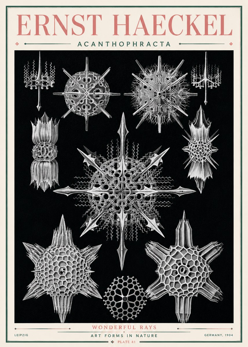 Ernst Haeckel Acanthophracta - Wonderful Rays No3 - Plakát