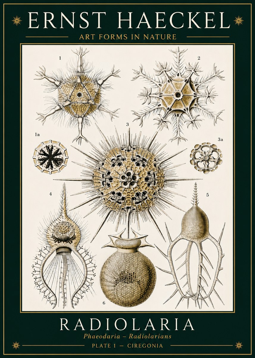 Ernst Haeckel Radiolaria - Plate 1 - Ciregonia No3 - Plakát
