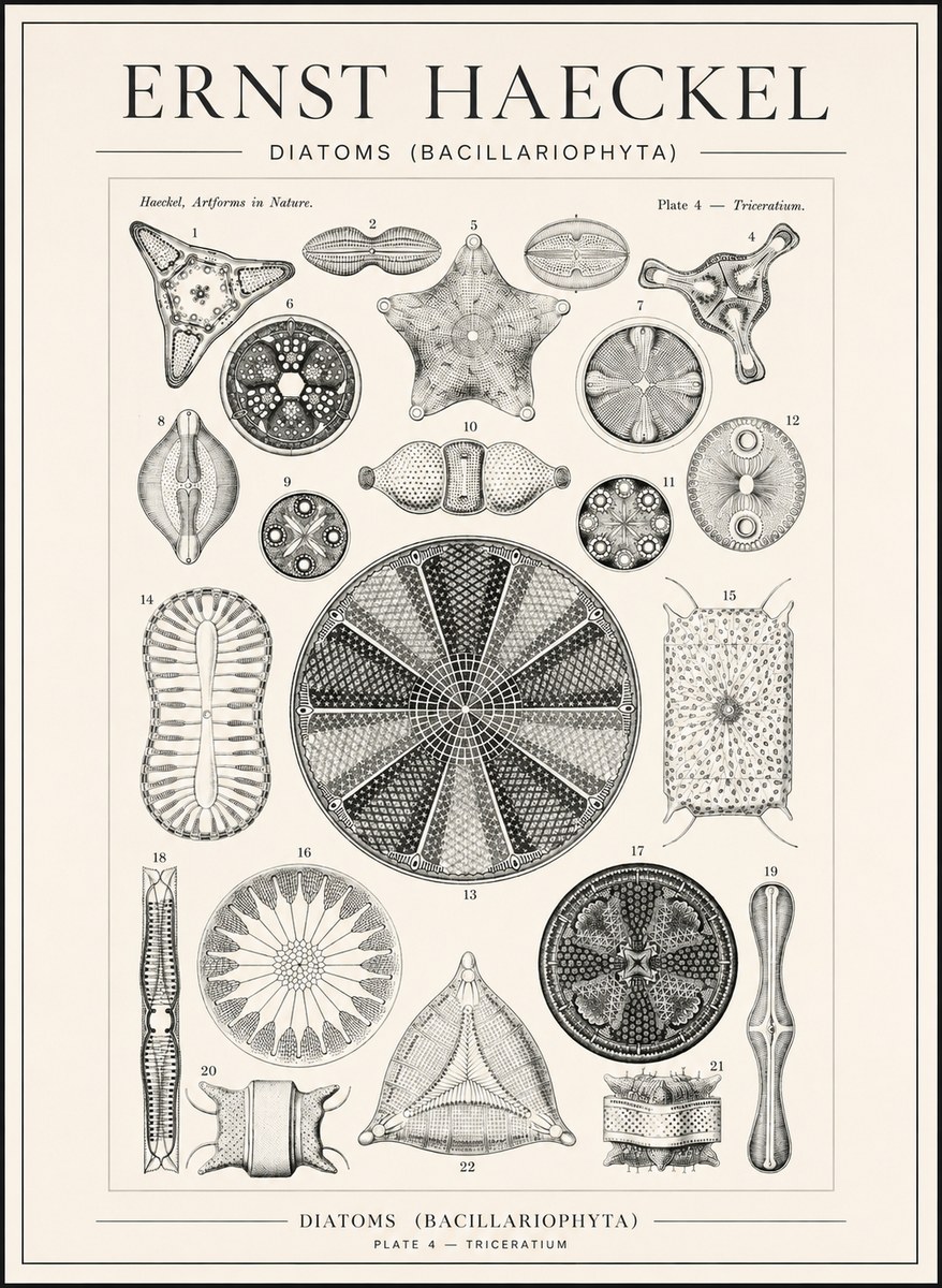 Ernst Haeckel Diatoms (Bacillariophyta) Plate 4 – Triceratium No1 - Plakát