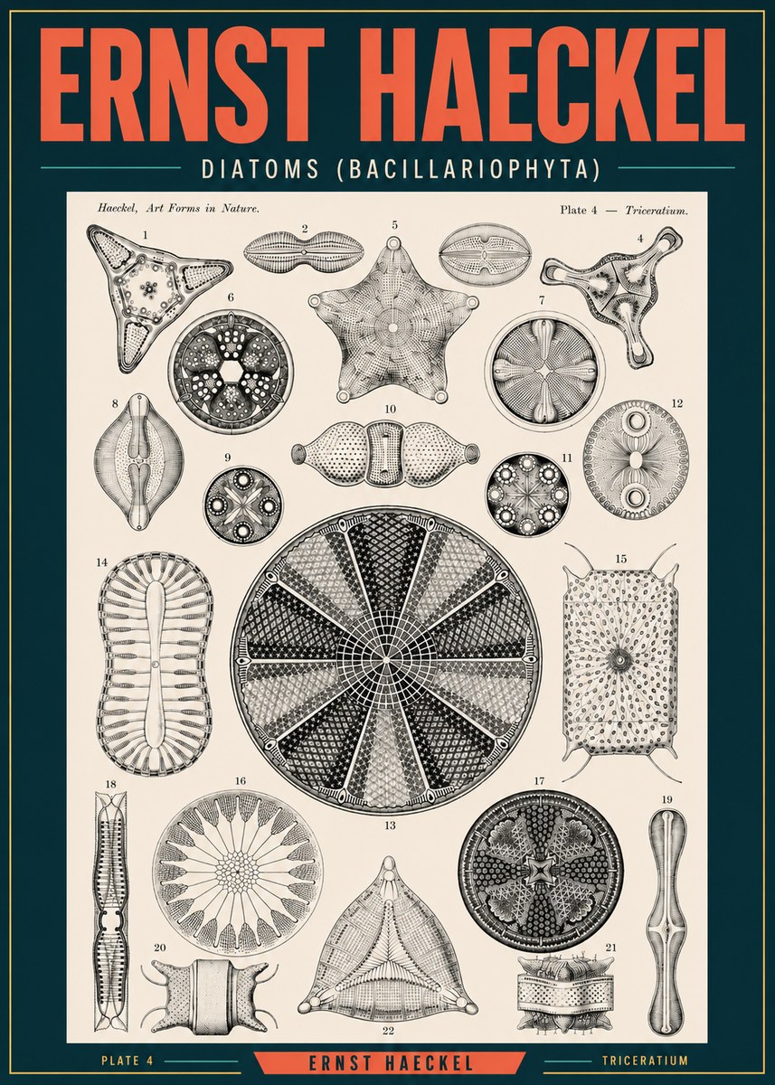 Ernst Haeckel Diatoms (Bacillariophyta) Plate 4 – Triceratium No2 - Plakát