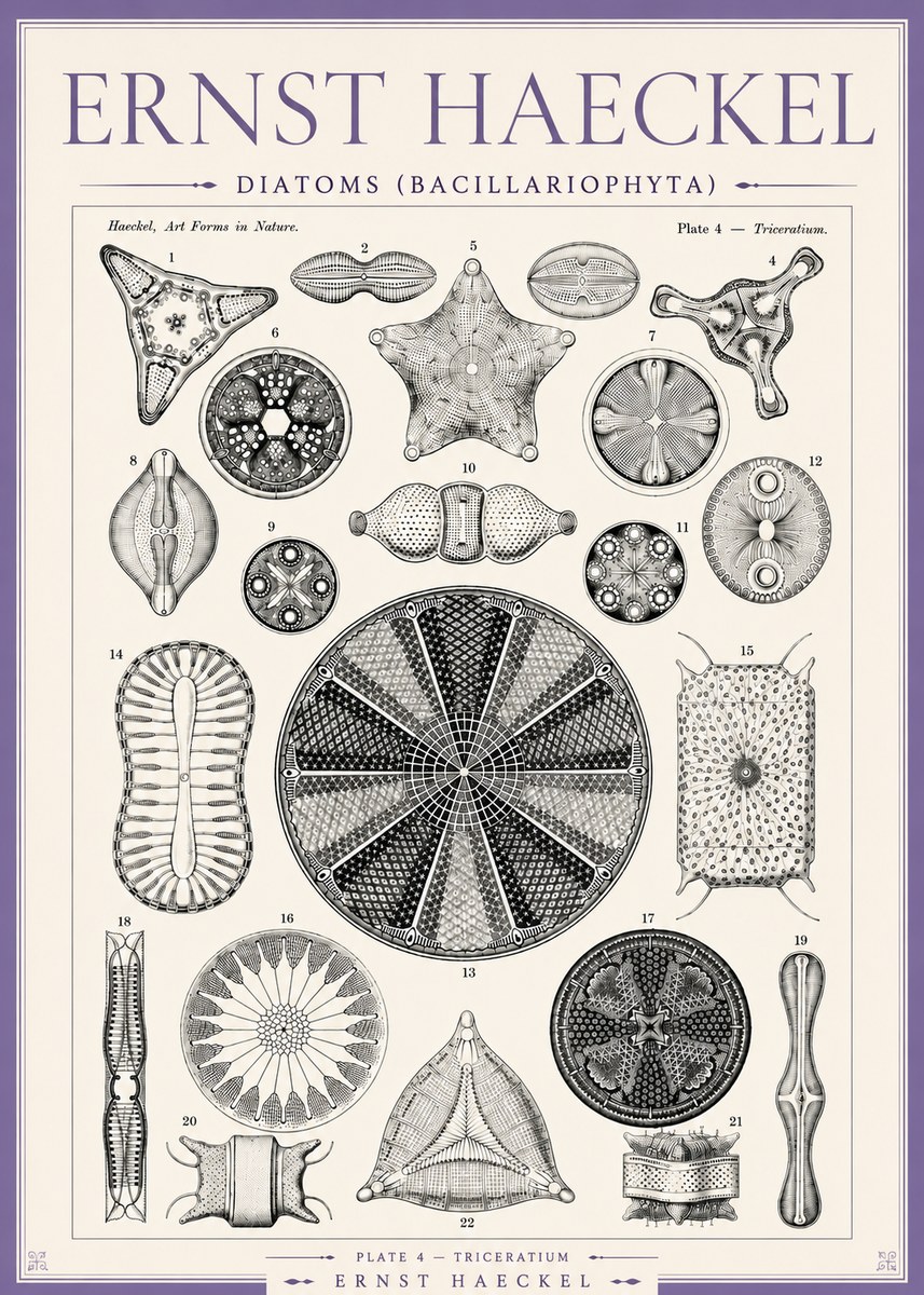Ernst Haeckel Diatoms (Bacillariophyta) Plate 4 – Triceratium No3 - Plakát