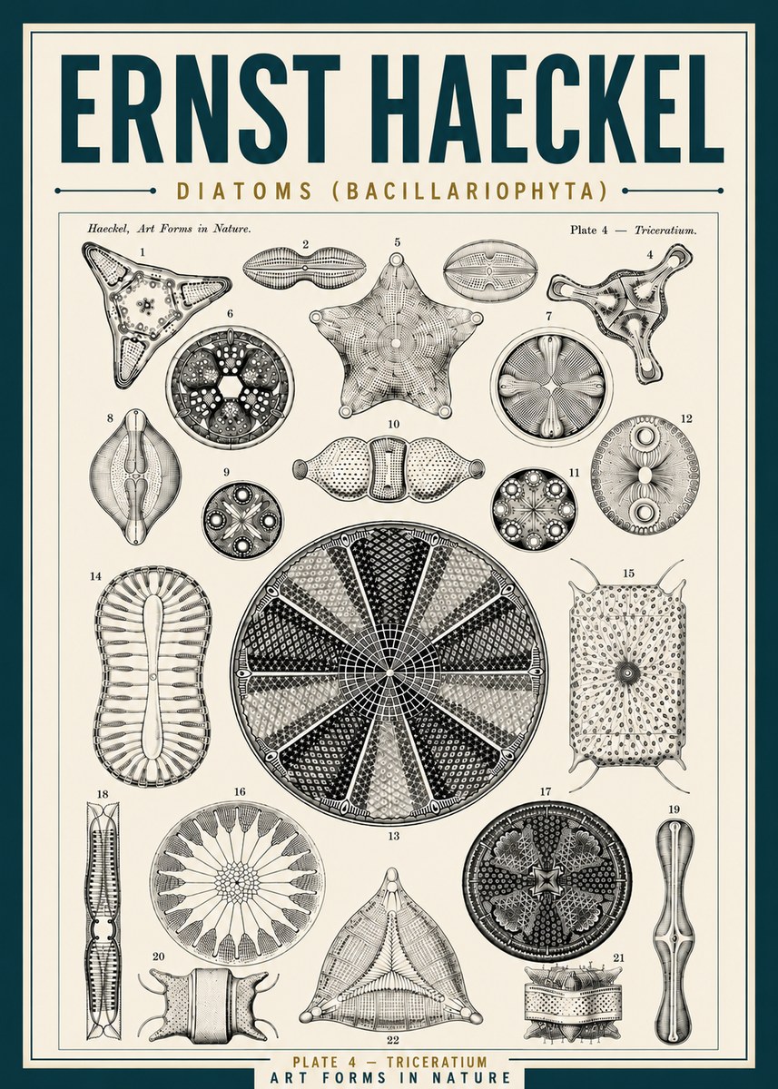 Ernst Haeckel Diatoms (Bacillariophyta) Plate 4 – Triceratium No5 - Plakát