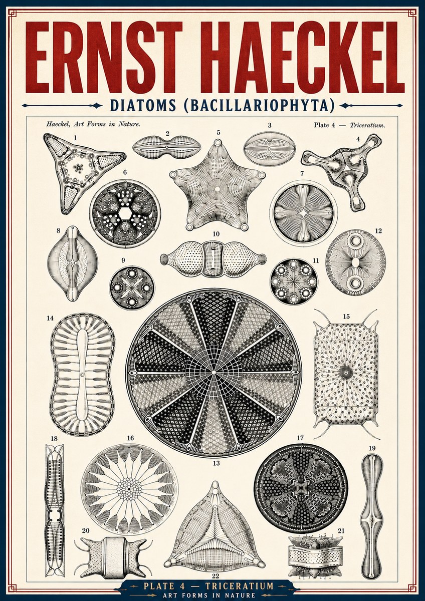 Ernst Haeckel Diatoms (Bacillariophyta) Plate 4 – Triceratium No6 - Plakát