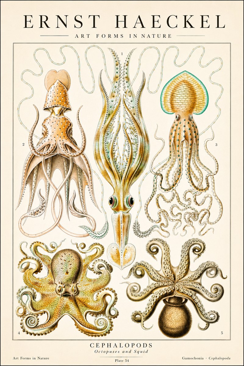 Ernst Haeckel Cephalopods Octopuses and Squid No1 - Plakát