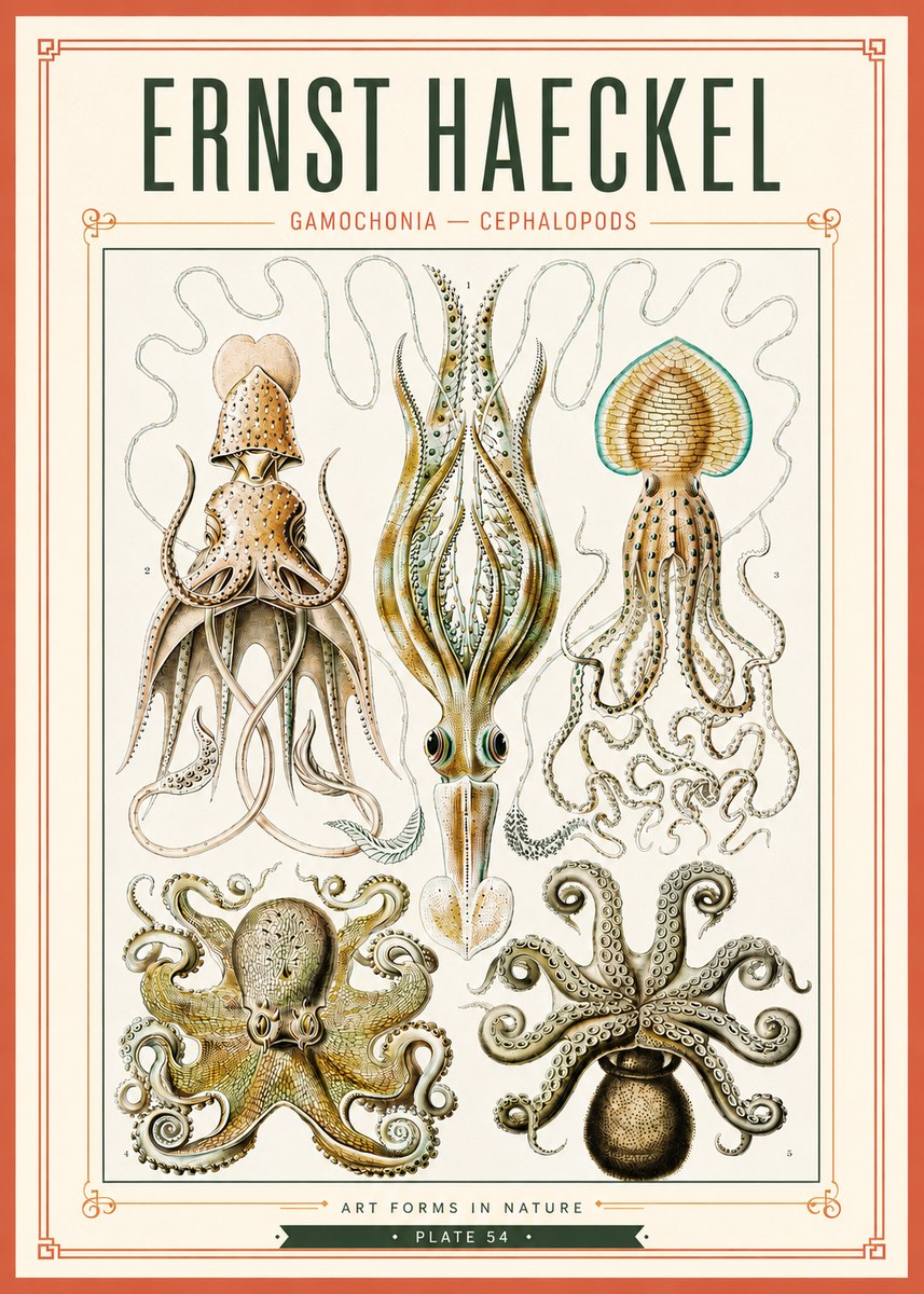 Ernst Haeckel Cephalopods Octopuses and Squid No4 - Plakát