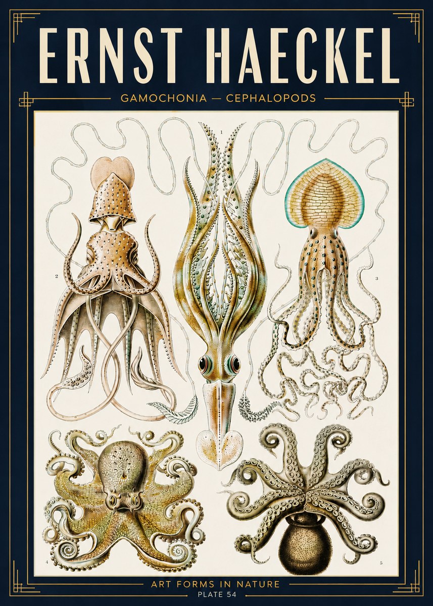 Ernst Haeckel Cephalopods Octopuses and Squid No5 - Plakát