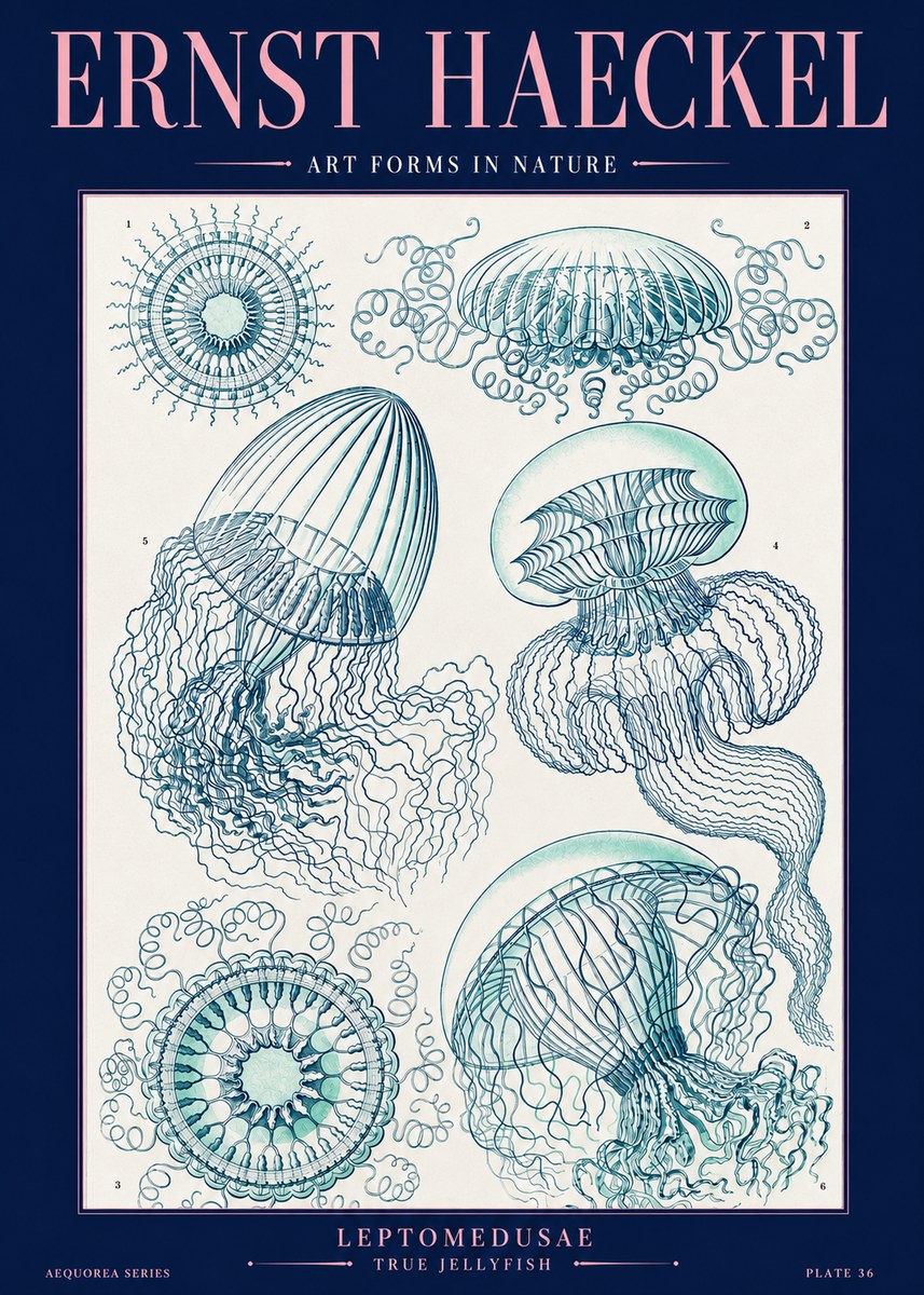 Ernst Haeckel Leptomedusae True Jellyfish No2 - Plakát
